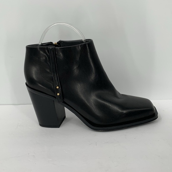 Franco Sarto Vivica ankle boots shoe heel black zipper vegan square toe 8.5 - Picture 1 of 6